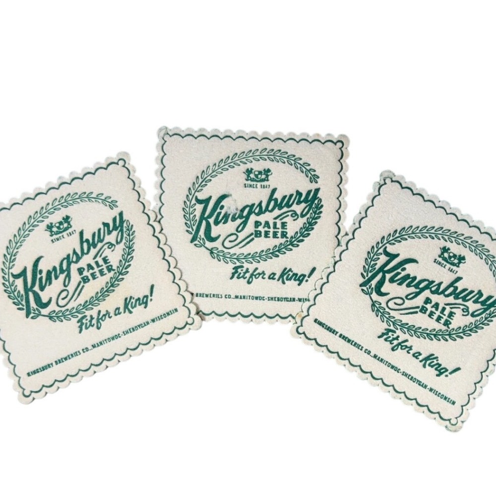 Vintage Kingsbury Pale Beer Coasters Set of 3 Wisconsin Breweriana Scalloped